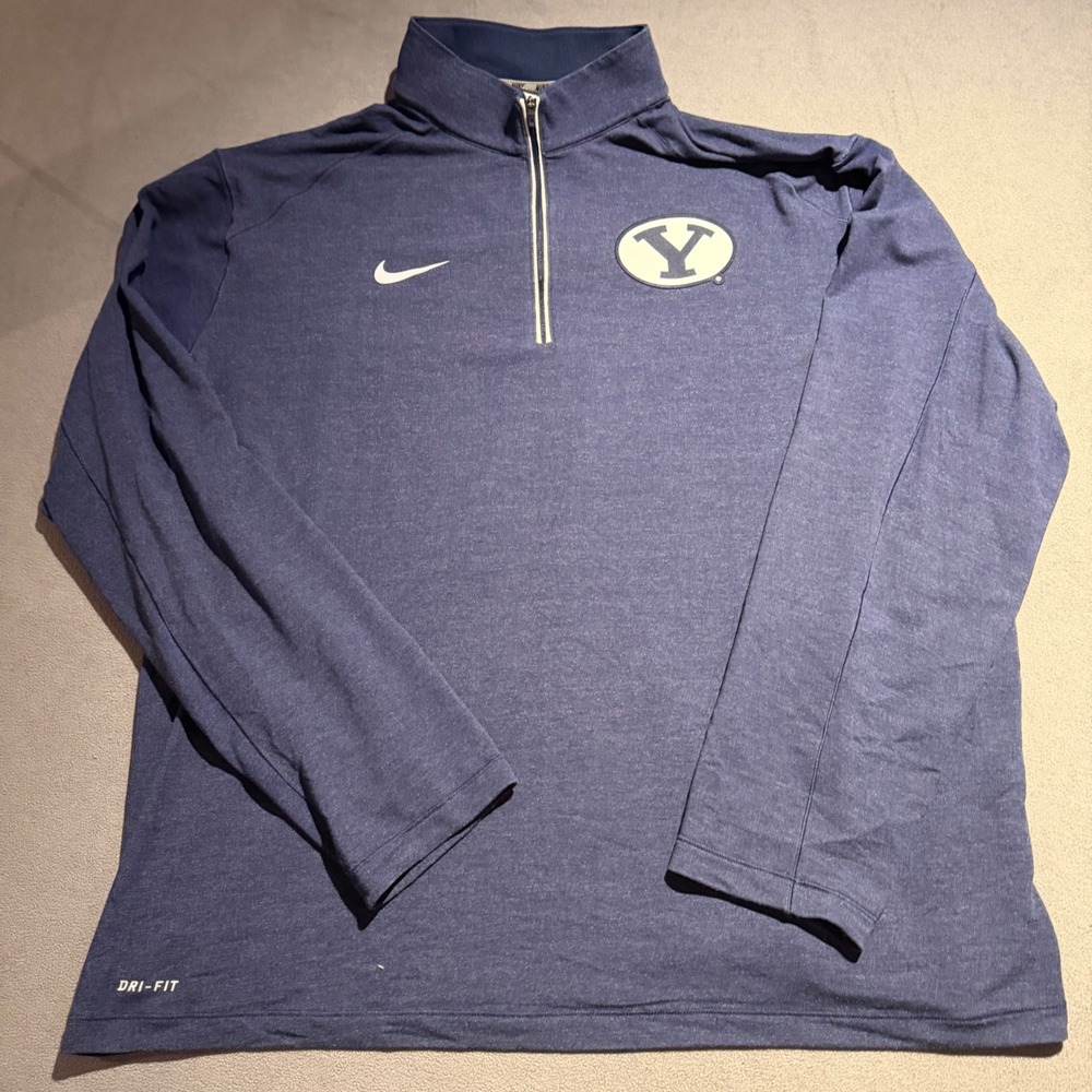 Nike BYU Cougars Dri-FIT Quarter Zip Pullover Navy Blue Mens 3XL Heathered